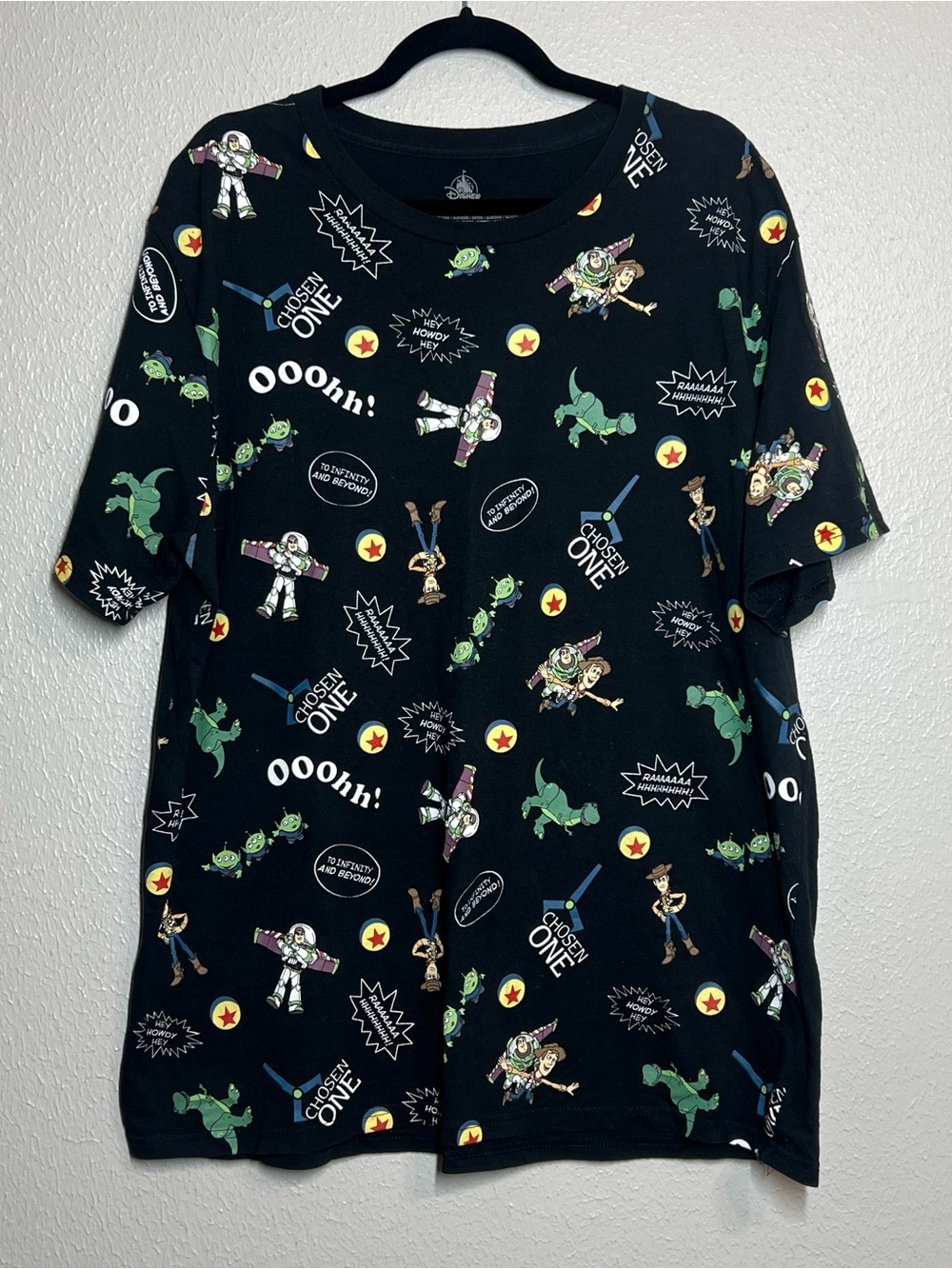 Disney Pixar Toy Story T-shirt Black AOP Buzz Woody Rex Aliens Unisex Size XXL